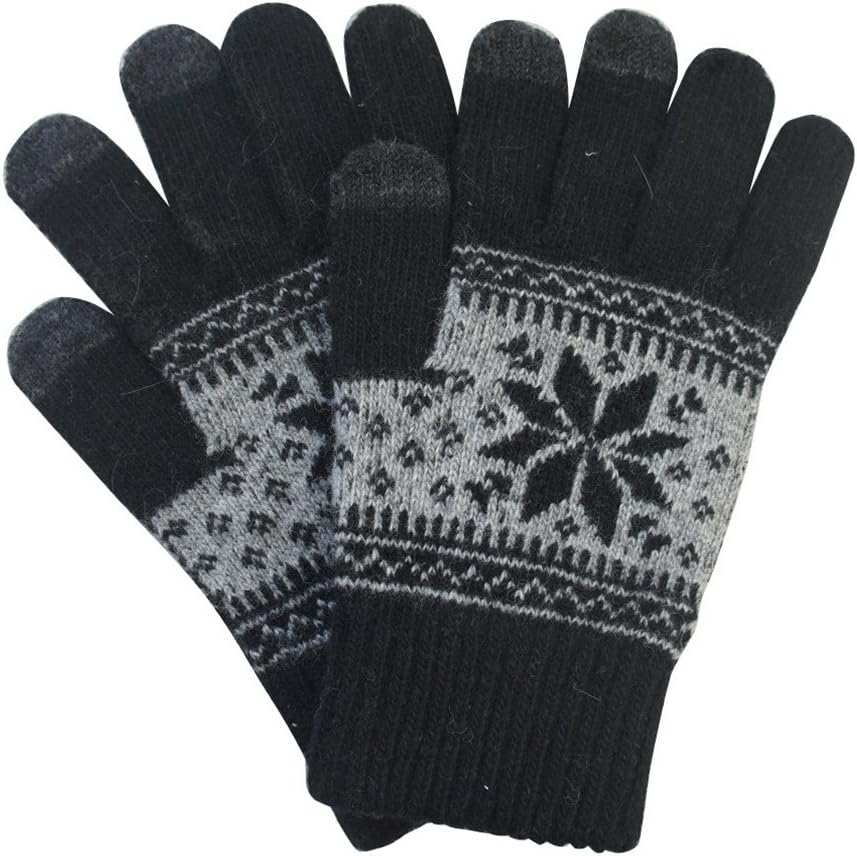 Zcargel Winter Warm Christmas Wool Snowflake Touch Screen Gloves Knitted Mittens for Women Men