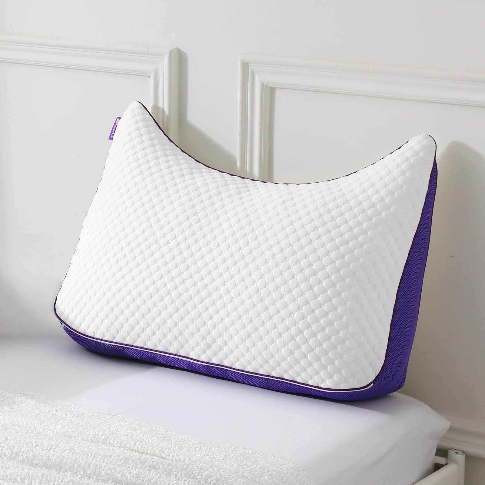 Photo 1 of HOMELAB Adjustable Shredded Memory Foam Curve Pillow Queen Size 29"x19", Oversized Crescent Design for Side & Back Sleepers, Doubles as Backrest for Reading, Lounging & Relaxing, Cooling Cover, 1 Pack