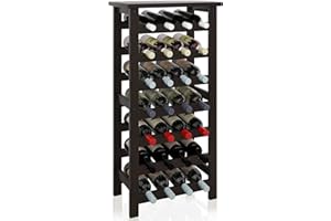 SMIBUY Bamboo Wine Rack, 28 Bottles Display Holder with Table Top, 7-Tier Free Standing Storage Shelves for Kitchen, Pantry, Cellar, Bar (Dark Brown)