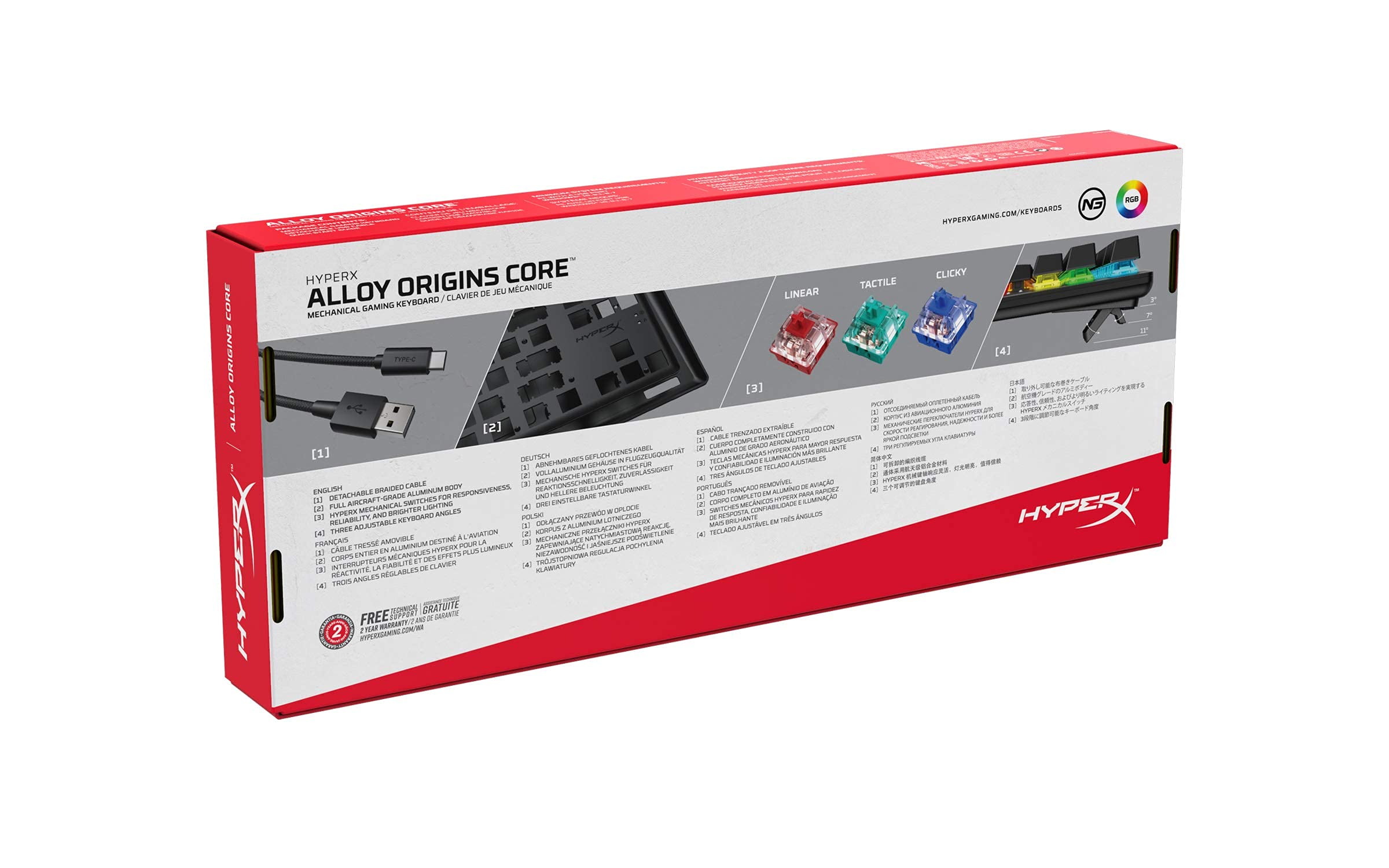 HyperX Alloy Origins Core - Tenkeyless Mechanical Gaming Keyboard, Software Controlled Light & Macro Customization, Compact Form Factor, RGB LED Backlit, Clicky HyperX Blue Switch,Black