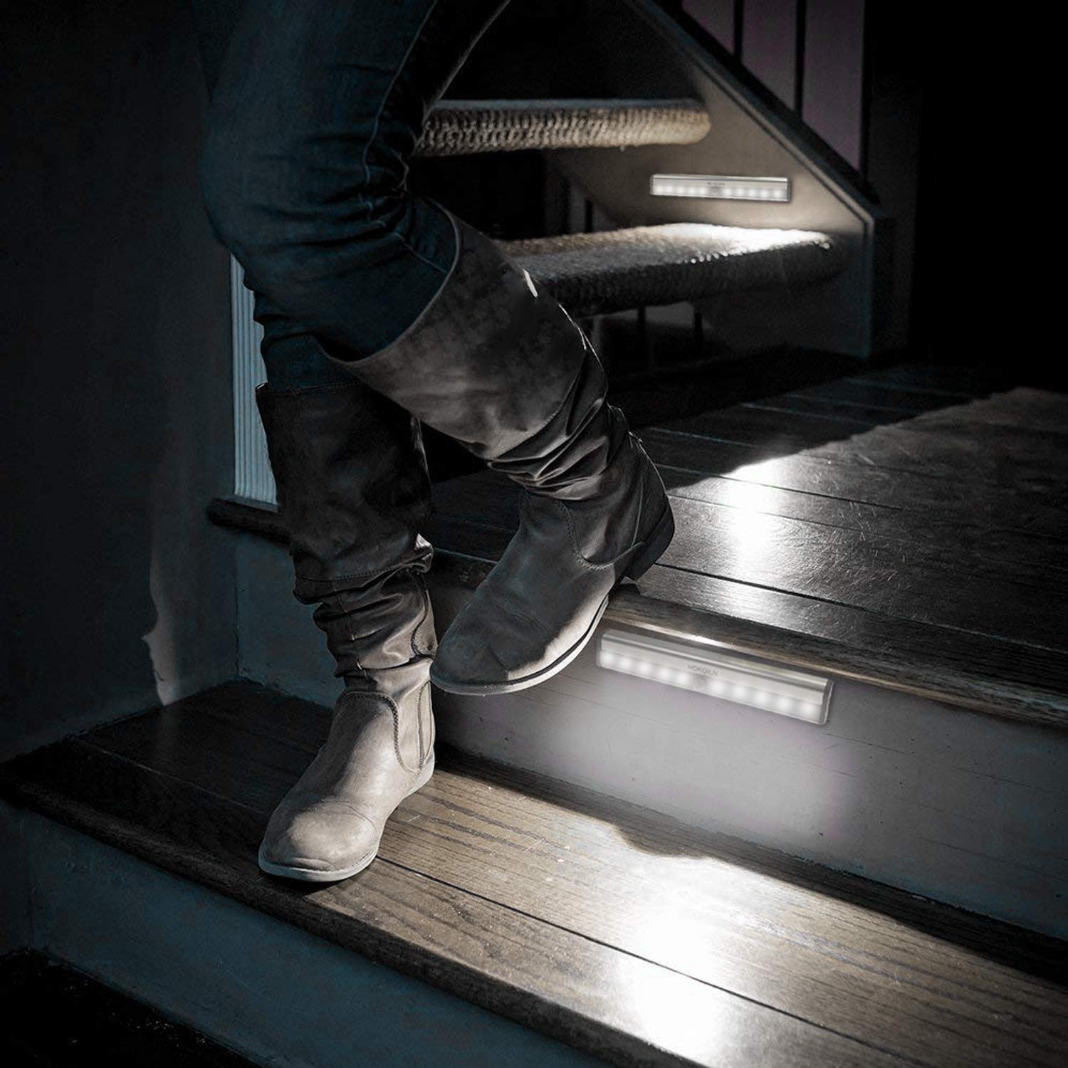 Motion Sensor Closet Lights, HOKOILN 10 LED Motion Sensor Lights, Stick-on Anywhere Wireless Battery Operated Night Light Bar, Safe Lights for Closet Cabinet Wardrobe Stairs, 3 Pack