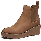 Athlefit Women's Chelsea Wedge Boots Elastic Platform Lug Sole Slip on Wedge Ankle Booties