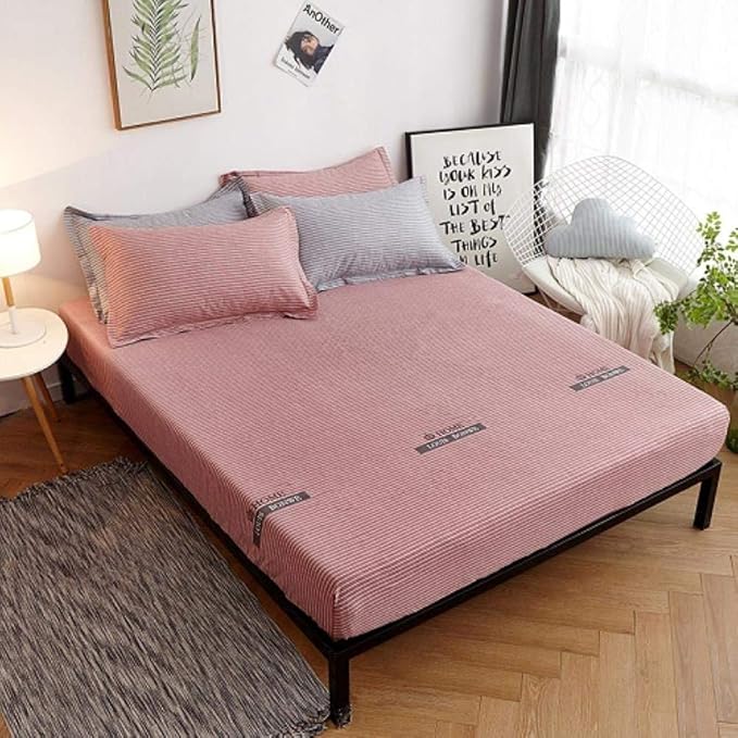 CGRMM 1Piece Printed Cotton Sheet Mattress Cover with Elastic Sheet