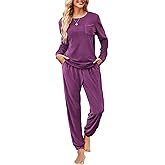 Ekouaer Womens Pajamas Sets Long Sleeve Soft Sleepwear 2 Piece Velvet Pjs Lounge Sets with Pockets