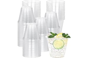 100 Pack 9 OZ Clear Plastic Cups,Disposable Party Plastic Wine Cups,Sturdy Recyclable PET Clear Cocktail Tumblers for Wedding