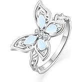 YL Butterfly Sunflower Celtic Pearl Ring for Women, Solid 925 Sterling Silver 18K White Gold Plated Birthstone You Are My Sunshine Open Heart Statement Jewelry