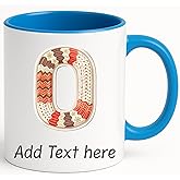Personalized Christmas Initial Mug – Custom A-Z or 0-9 Monogram, Gingerbread Letter Design, Add Name or Date, 11oz Ceramic Cup, Dishwasher Safe Holiday Gift (Blue)