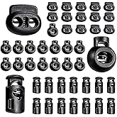 Jneoace 45 Pcs Plastic Cord Locks End Spring Stopper, Spring Cord Toggle for Drawstrings, Bags, Mask Adjustment, Clothing, Black