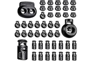 Jneoace 45 Pcs Plastic Cord Locks End Spring Stopper, Spring Cord Toggle for Drawstrings, Bags, Mask Adjustment, Clothing, Black