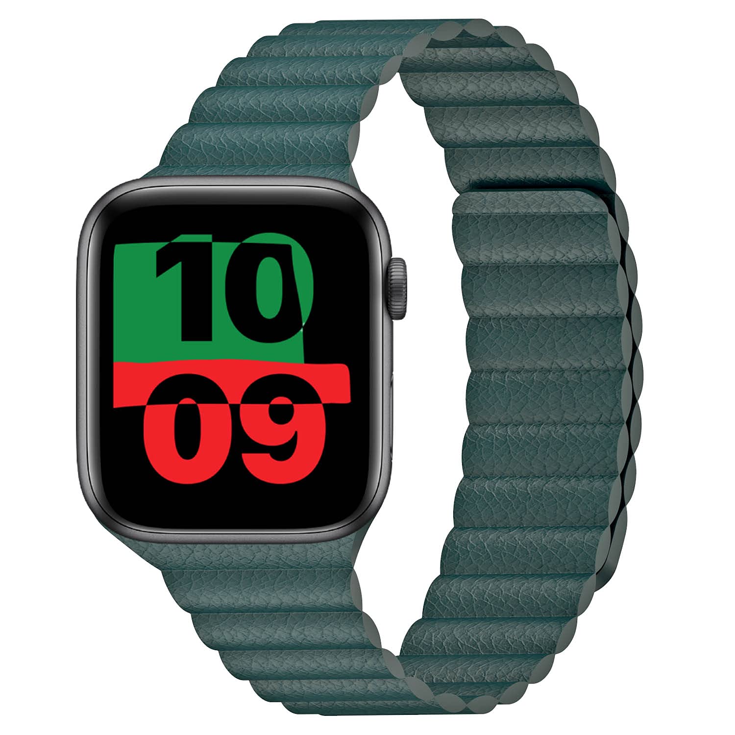 INI Compatible with Apple Watch Band 49mm 45mm 44mm 42mm 41mm 40mm 38mm - Adjustable Leather Strap with Magnetic Closure System for iWatch Series 9 Ultra 2 Ultra/8/7/SE/6/5/4/3/2/1 - Pine