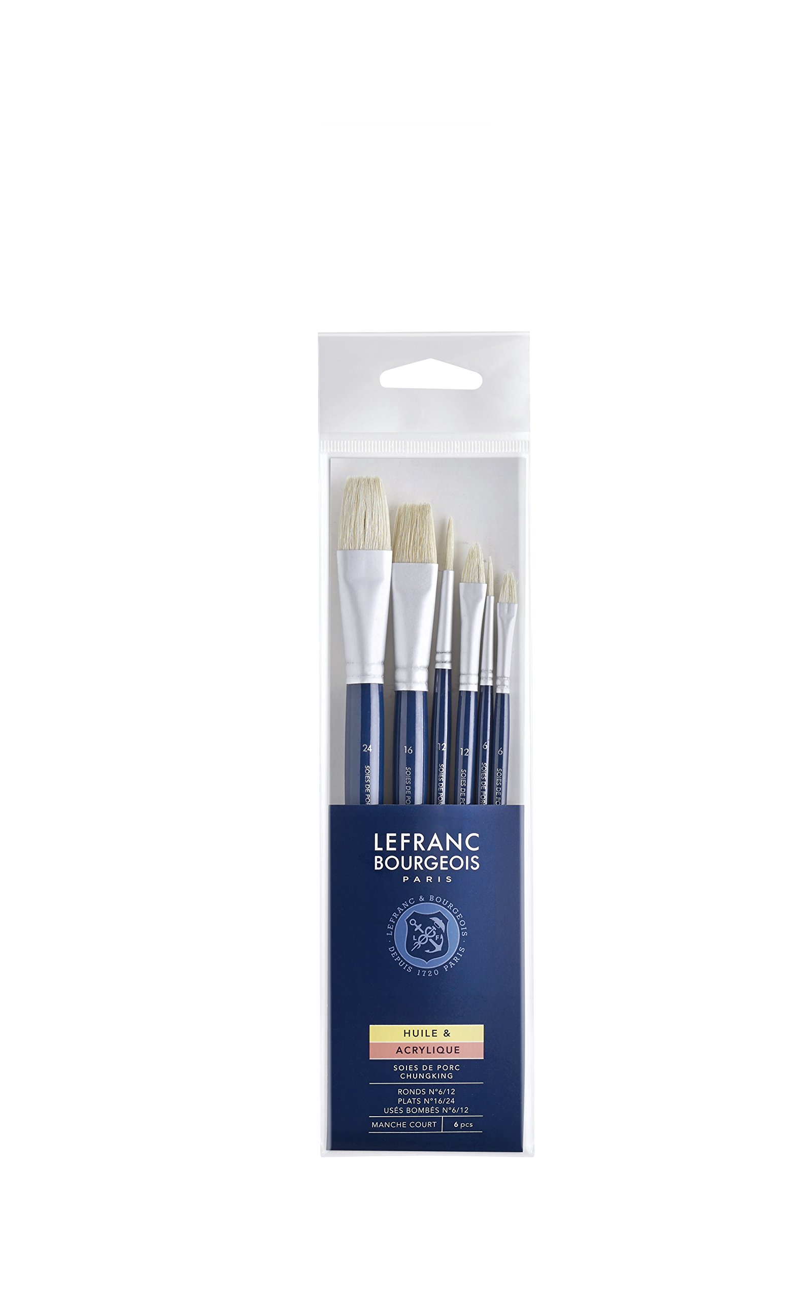 Lefranc Bourgeois 810107 Assortment of 6 Pork Silk Brushes Short Handle