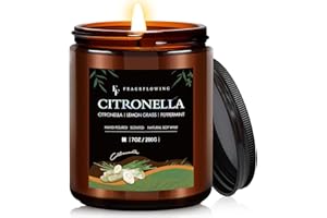 FF FRAGRFLOWING Citronella Candle, Indoor Outdoor Lemongrass Scented Candle，Natural Soy Wax Jar Candle, 50-Hour Burn Time, 7 oz