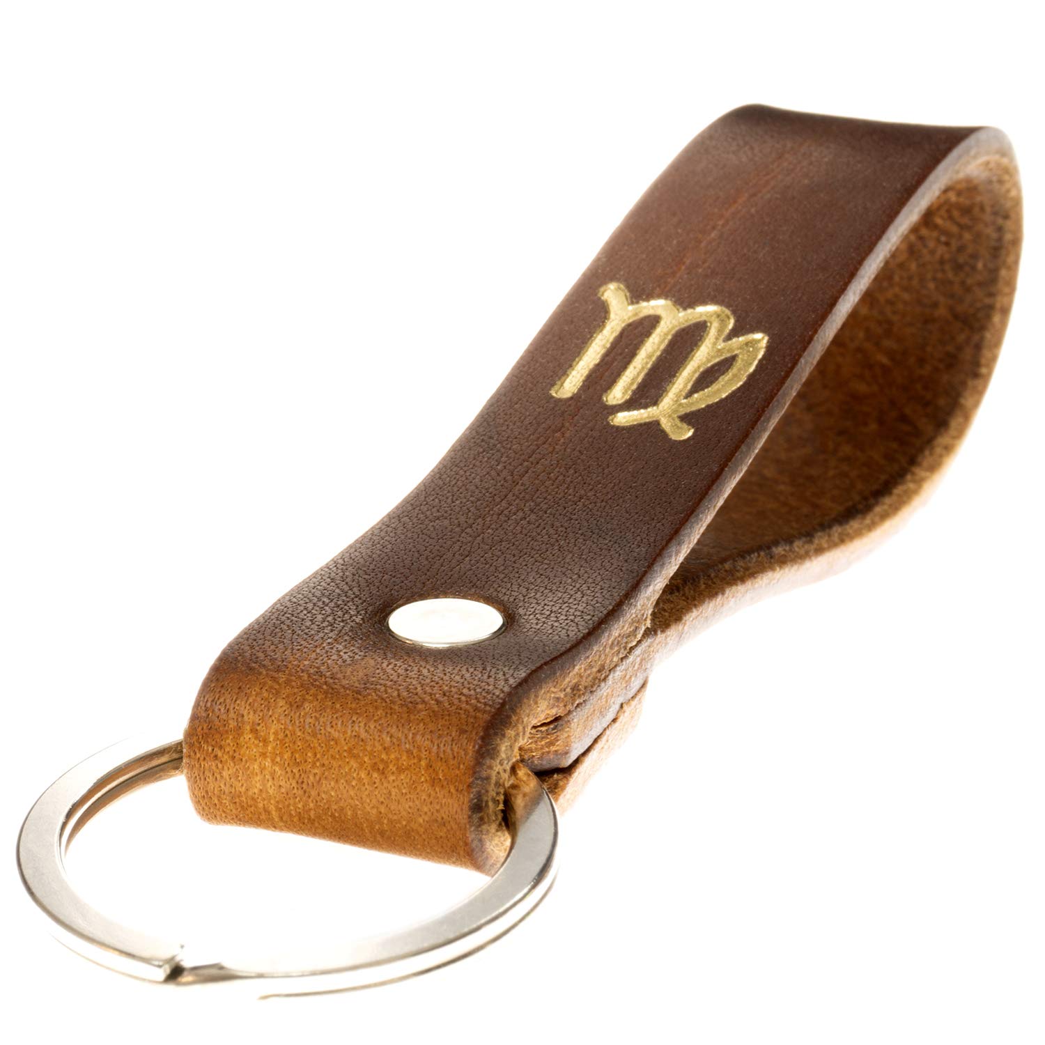 ELBERCRAFT Leather Zodiac Sign Keyring - Handmade Cowhide Leather Charm - Brown, Virgo 24.08. - 23/09, 12 cm, Classic — image 1