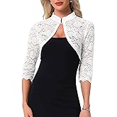 Allegra K Elegant Lace Bolero Shrug for Women 3/4 Sleeve Stand Collar Sheer Floral Lace Cardigan Top