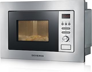 SEVERIN 2-in-1 Einbau-Mikrowelle, Mit Grillfunktion, Inkl. Grillrost und Drehteller (Ø 24,5cm), 800W, MW 7880, Edelstahl/Schwarz