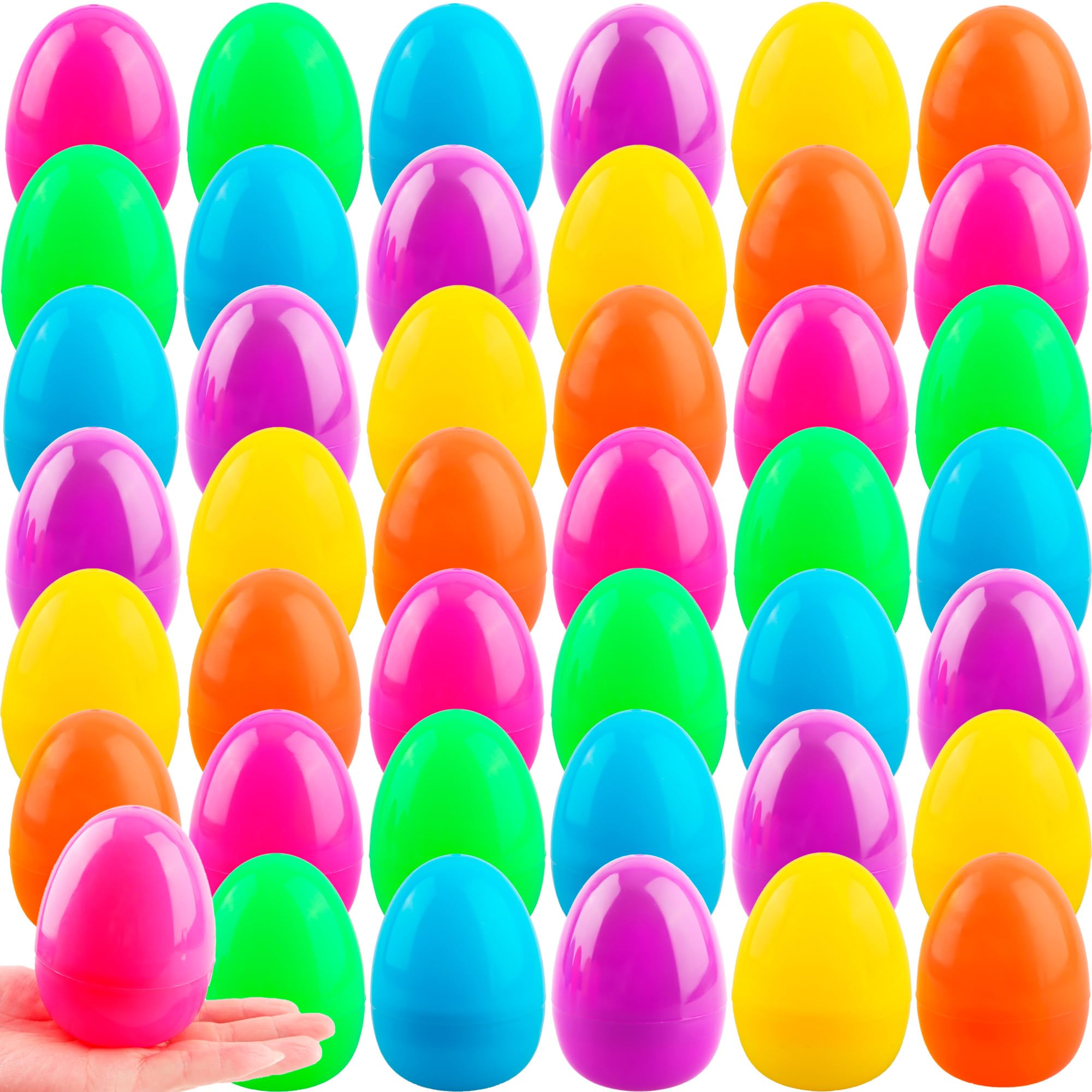 Photo 1 of Haconba 42 Pack 4 Inch Large Easter Eggs Colorful Plastic Easter Egg Big Flat Bottom Fillable Easter Egg Bulk for Easter Party Supplies Basket Fillers, 6 Colors