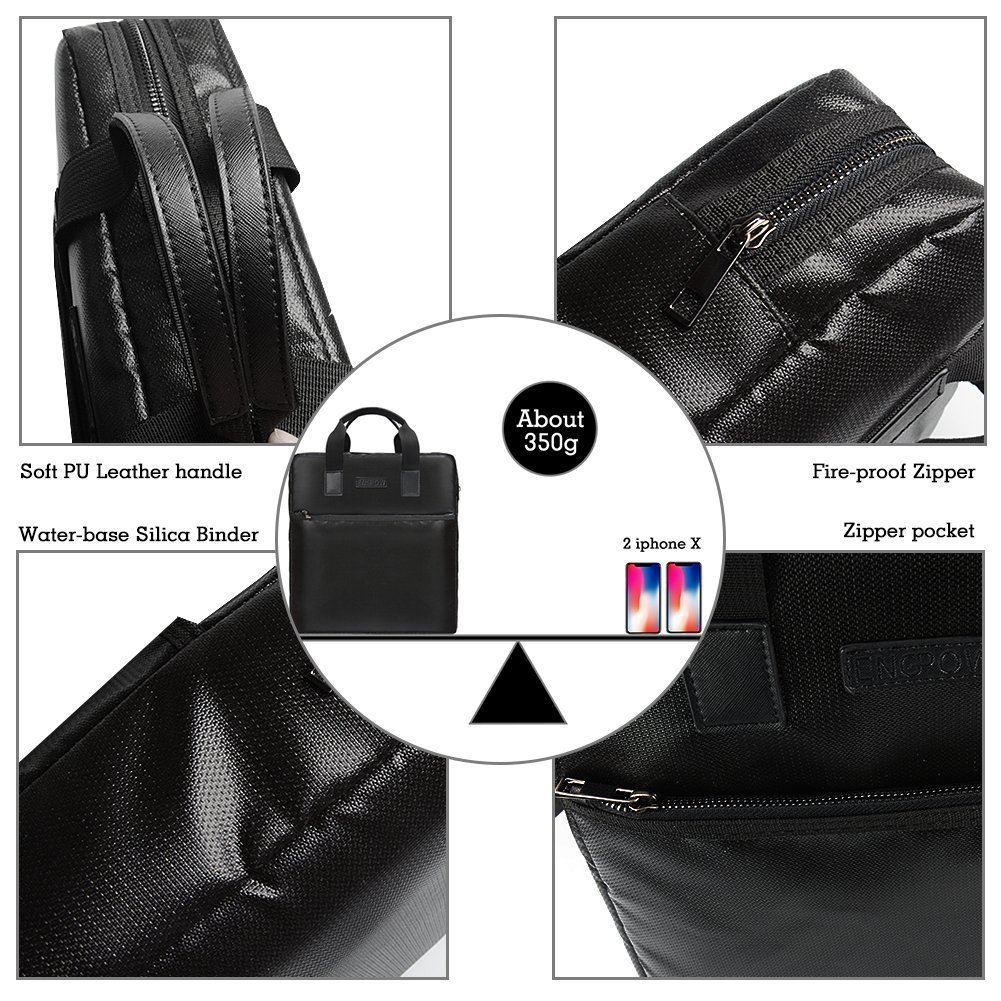 Water Resistant Briefcase Document Bag 15 x 11 x 3 inch NON-ITCHY Silicone Coated Fire Resistant Money Cash Holder Waterproof Safe Storage Handbag for Notebook Computer,Money,Documents,Jewelry Passport and more
