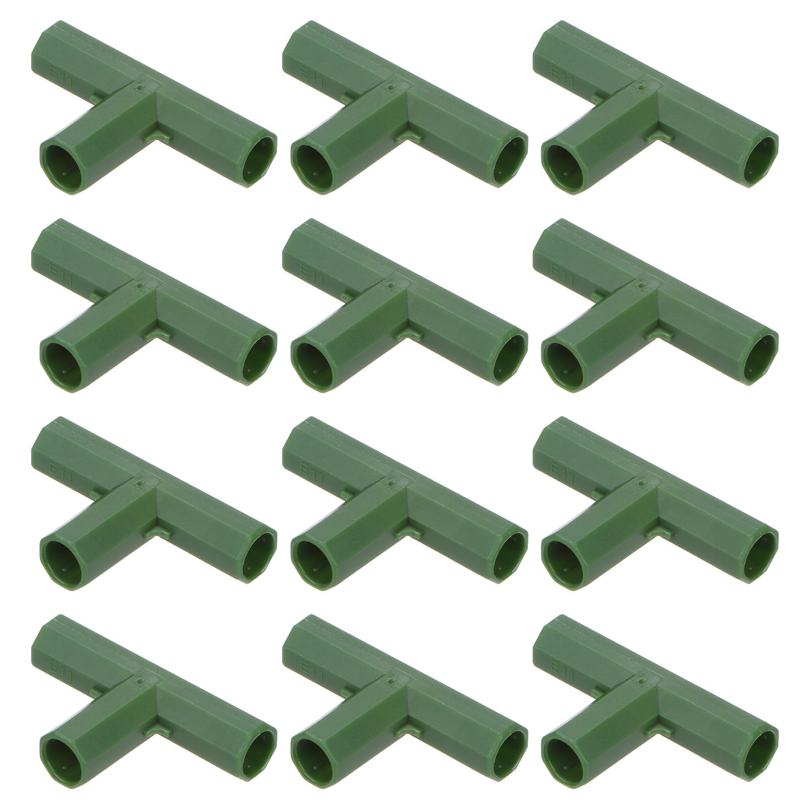 M METERXITY 12 Pcs 11mm Greenhouse Frame Building Connectors, 3 Way Flat Pipe Fitting for Grape Trellis/Sunscreen Shed/Gardening Plant Stakes, Greenhouse Accessories [Green]