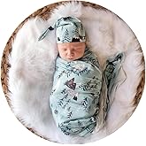 Bellasignoro Newborn Receiving Blanket Swaddle Blanket Hat Set for Baby Snug Wrap (Mountain&Tree)