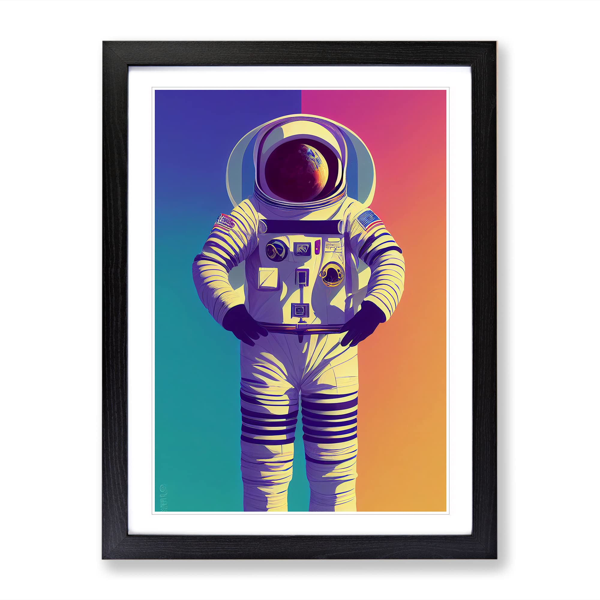 Cool Astronaut Framed Print | A3 Black Framed Wall Art | Ready to Hang | Modern Space Picture | Living Room Bedroom Lounge Office