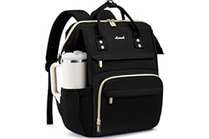 LOVEVOOK Laptop Backpack for Women with Giant Tumbler Holder Pocket,15.6 inch Waterproof Travel Backpack Purse Computer Laptop Bag,Professional Work College Nurse Teacher Backpack Casual Daypack,Black