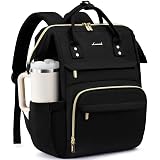 LOVEVOOK Laptop Backpack for Women with Giant Tumbler Holder Pocket,15.6 inch Waterproof Travel Backpack Purse Computer Laptop Bag,Professional Work College Nurse Teacher Backpack Casual Daypack,Black
