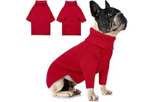 Queenmore Dog Sweaters for Medium Dogs, Waffle Knit Doggie Sweater with Long Sleeve, Dog Sweaters for Medium Dogs, Cat Christmas Sweater, Red M