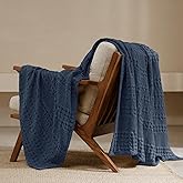PHF 100% Cotton Waffle Weave Throw Blanket, Soft Lightweight Breathable Cozy Throws for Couch Bed Sofa, Luxury Aesthetic Blanket Gift for Home Decor & Office, 50"x60", Indigo