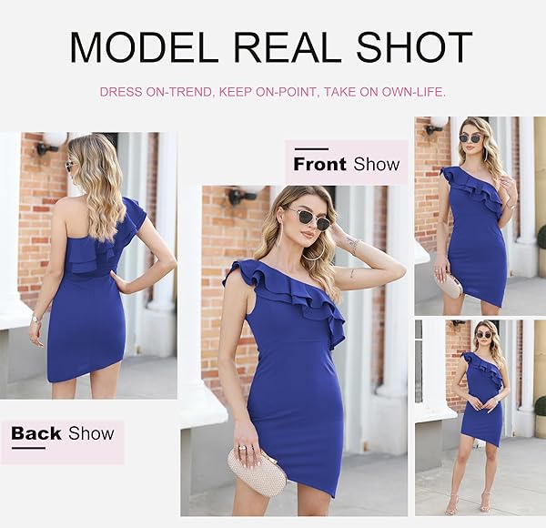 DOKOTOO WOMENS CLUB & NIGHT OUT DRESSES ONE SHOULDER SLEEVELESS RUFFLE FASHION IRREGULAR HEM ZIPPER UP EMPIRE WAIST FORMAL MINI DRESS COCKTAIL DRESSES BLUE LARGE