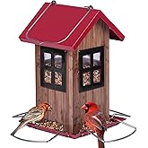 Kingsyard Cute Bird House Feeders for Outside, Hanging Metal Bird Feeder with 4 Ports, Outdoor Garden Yard Decorations for Cardinals Finches Chickadees Goldfinches & Sparrows Birds Watching