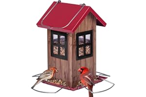 Kingsyard Cute Bird House Feeders for Outside, Hanging Metal Bird Feeder with 4 Ports, Outdoor Garden Yard Decorations for Cardinals Finches Chickadees Goldfinches & Sparrows Birds Watching