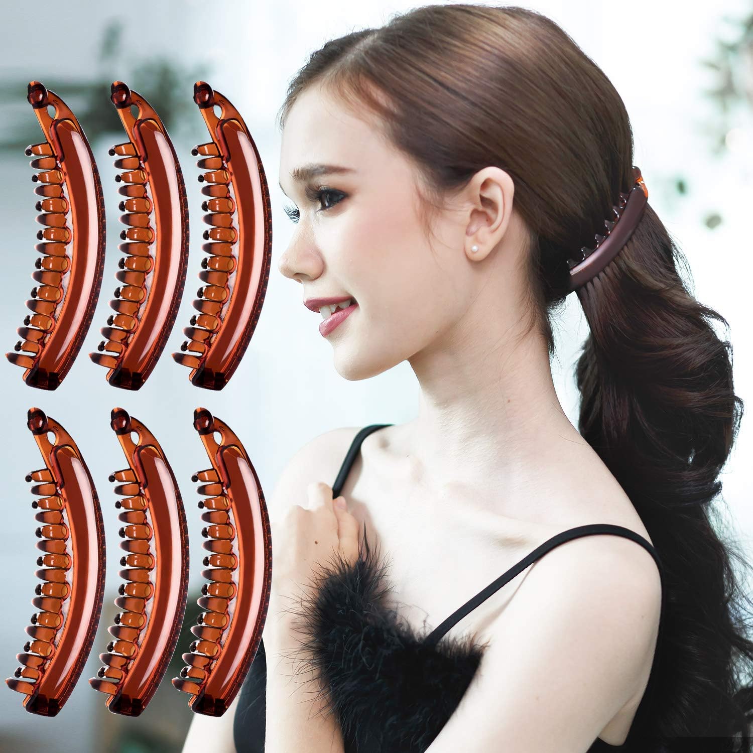 RC ROCHE 6 Pcs Large Banana Hair Clips Claws for Women Thick Curly Ponytail Holder Maker Big Comb No Crease Strong Hold Styling Clasp