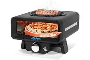 NICHRO 2-in-1 Gas Pizza Oven with Frying & Baking Functions - 12 Inch, Outdoor Pizza Oven with Auto-Rotating Stone and Frying Pan, Propane-Powered