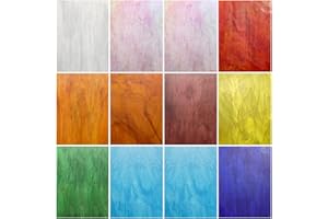 Lanyani Semi-Translucent Stained Glass Sheets Pack, Variety Mixed Color Cathedral Glass for Mosaic Glass Work, 10 Sheets