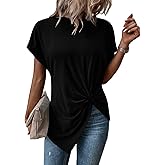 Remidoo Asymmetrical Tops for Women Twist Front Top Crewneck Knot Short Sleeve T Shirts