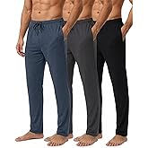 Real Essentials 3 Pack: Men's Cotton Pajama Pants Soft PJ Lounge Bottoms Loungewear Elastic Waist Pockets (Big and Tall)