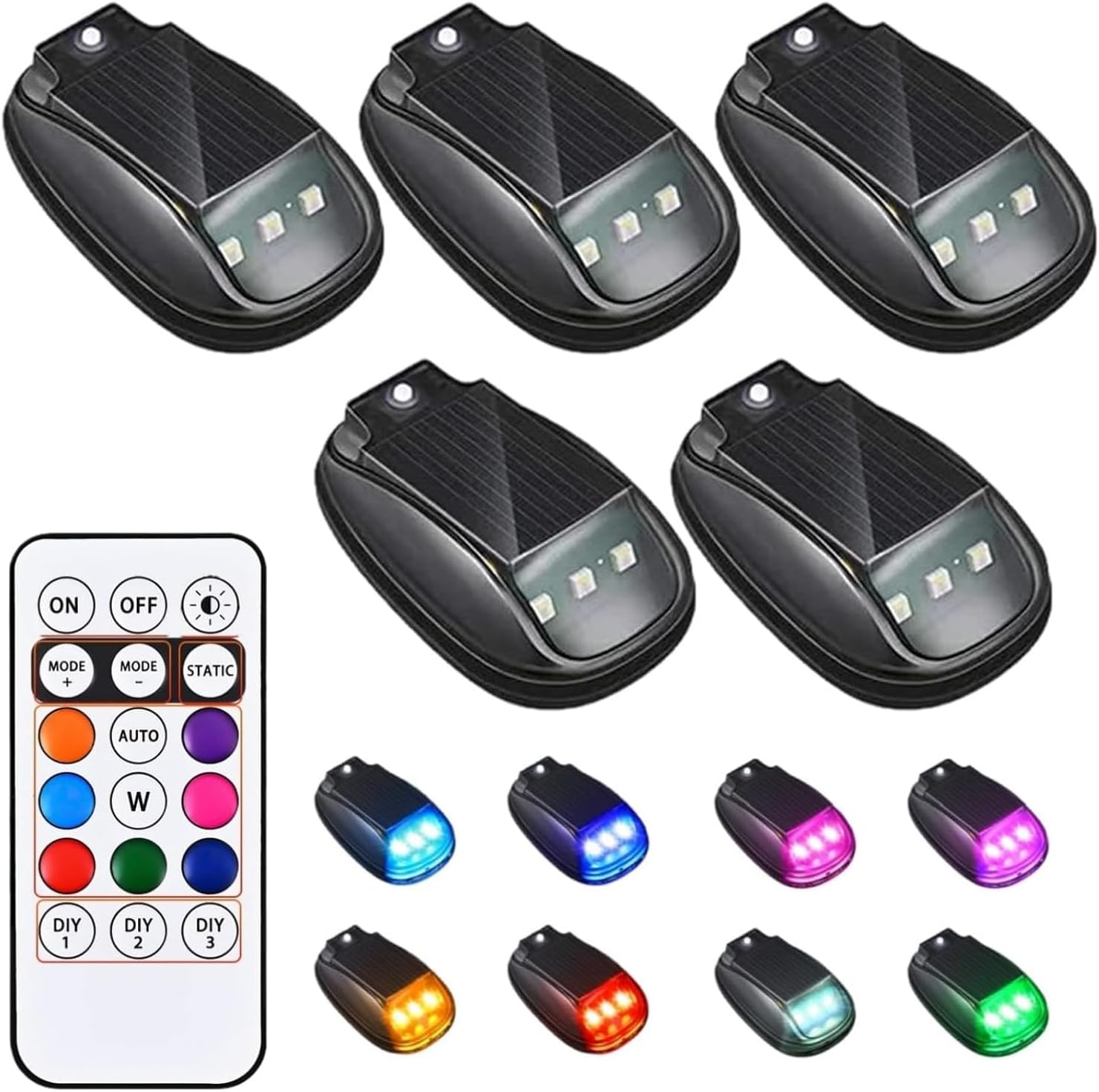 5 Pcs Solar Cab Lights for Truck, 2026 New Solar Car Roof RGB Strobe Light, No Drill Solar Powered Cab Lights, with Remote Control, Vibration, for Truck SUV Rvs