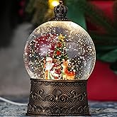 Snow Globe with Santa with Reindeer, Light Up Christmas Snow Globes with Music Timer - USB Plug or Battery Operated Glitter Globe Indoor Christmas Decorations