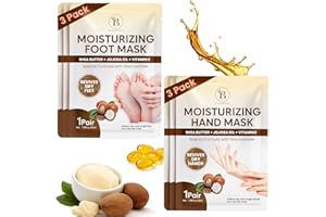 Moisturizing Foot Mask & Hand Mask Set with Shea Butter, Jojoba Oil & Vitamin E, Moisturizing Gloves & Hydrating Socks, Deep 
