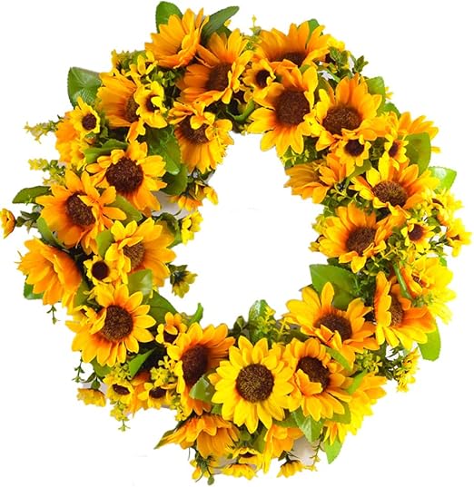 Amazon Com Bocotous Sunflower Maple Leaf Front Door Wreath Artificial Door Wreath For Christmas Thanksgiving Christmas Decoration Home Kitchen