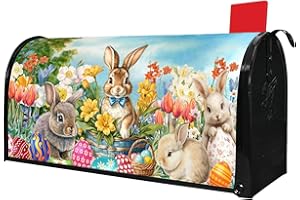 PUTWARE Easter Mailbox Covers Magnetic Standard Size 21" X 18" Waterproof Welcome Happy Easter Bunny Mailbox Wraps Post Letter Box Cover for Garden Yard Home Decor Outdoor Decorations (Easter 4, 21" x 18")