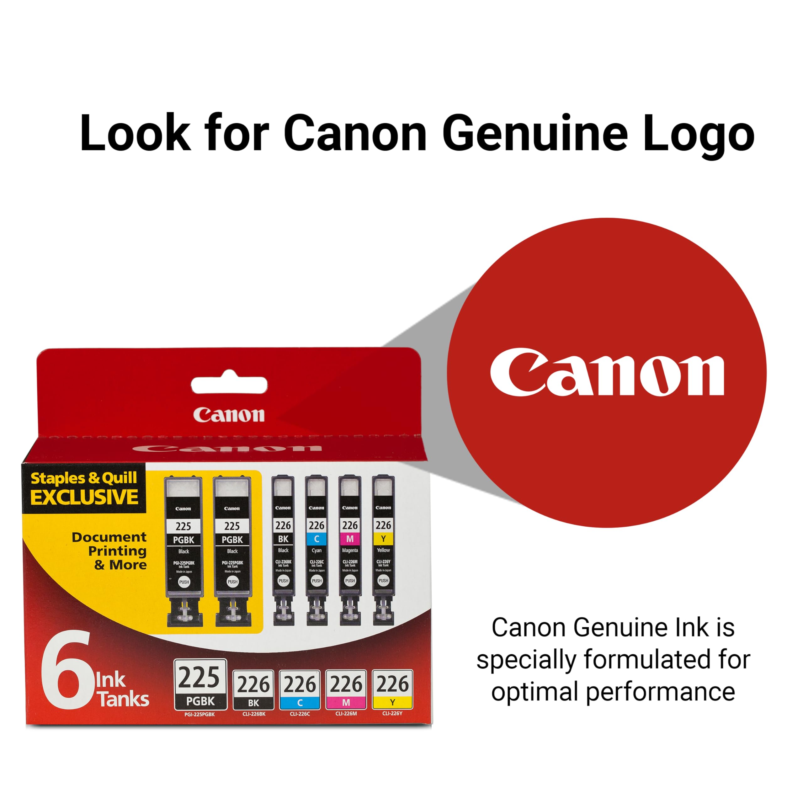 Canon PGI-225/CLI-226 Genuine Six Color Value Pack, Compatible with iP4820, iP4920, iX6520, MG5120, MG5220, MG5320, MG6120, MG6220, MG8120, MG8220, MX712, MX882, and MX892 Printers