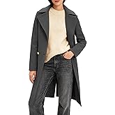 OTU Vibe Women's Long Notch Lapel Coat, Double-Breasted Peacoat, Casual Classic Fall Winter Overcoat