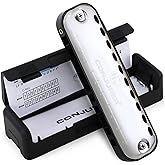 CONJURER 10 Hole C Key Diatonic Blues Harmonica with Portable Case Black | Metal Mouth Organ with Premium Brass Reeds Blues Harmonica for Beginners, Adults &amp; Amateur Friend Gifts