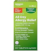 Amazon Basic Care All Day Allergy, Cetirizine Hydrochloride Tablets, Antihistamine, 10 mg, 365 Count (Packaging may vary)