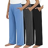 LessonZoo 3 Pack Teen Girls' Lounge Pants Casual Wide Leg Sweatpants Kids Straight Leg Summer Joggers with Pockets 5-14 Years