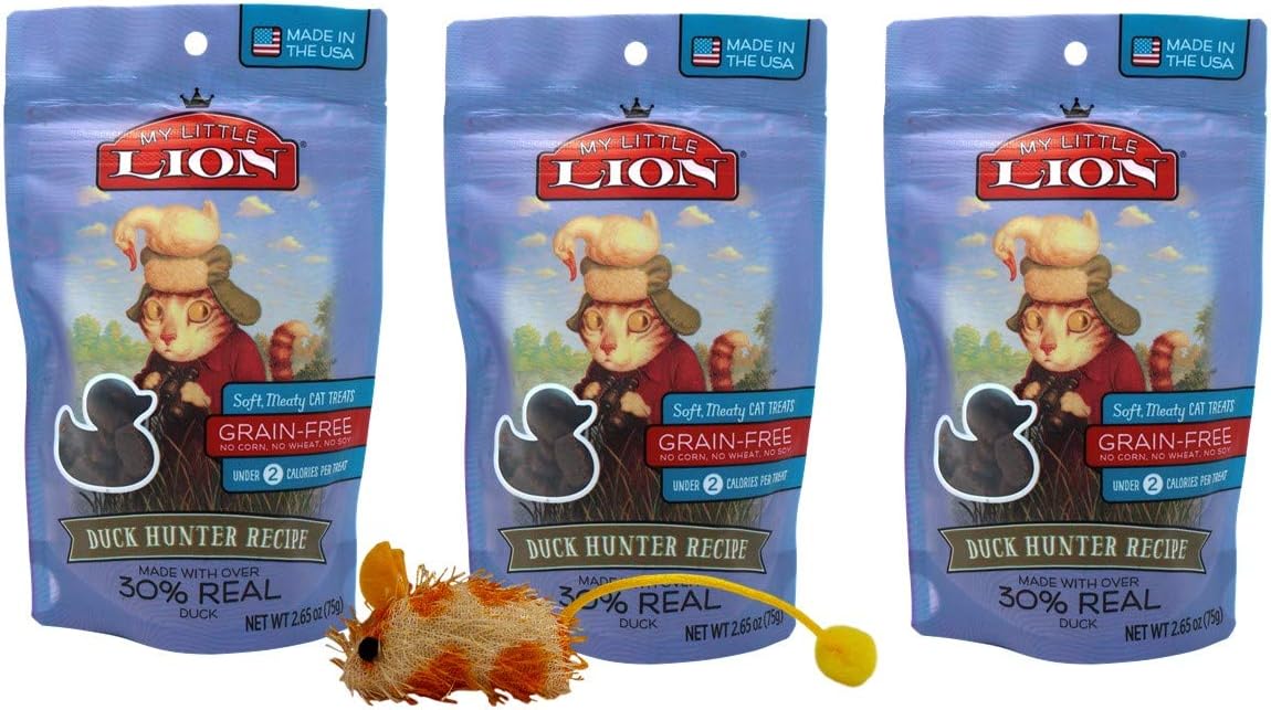 My Little Lion Grain Free Soft Meaty Cat Treats Duck Hunter Flavor with Catnip Toy Bundle, 2.65 Ounces (Pack of 3)