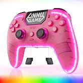 Linhugame Wireless Controller Compatible with PS5/Slim/Pro/PC Pink | Transparent Textured Shell/RGB Light/Hall Joyticks and Trigger/Macro/Turbo/3.5mm Jack/Speaker and Mic/1500 mAh Battery