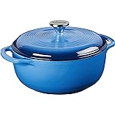 Lodge 4.5 Quart Enameled Cast Iron Dutch Oven with Lid – Dual Handles – Oven Safe up to 500° F or on Stovetop - Use to Marinate, Cook, Bake, Refrigerate and Serve – Caribbean Blue