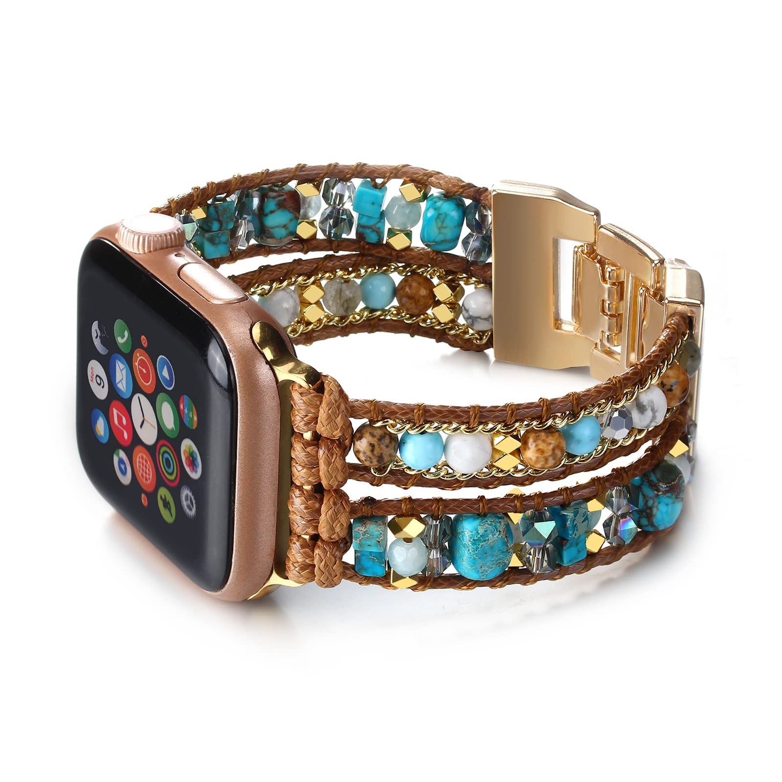 CHARMINGO Boho-Lederarmband, kompatibel mit Apple Watch, Perlenarmband für Damen und Herren, 38 mm/40 mm/41 mm, mehrschichtiges Apple-Watch-Armband für iWatch-Armband, Serie 8, 7, 6, 5, 2, 1 SE Ultra